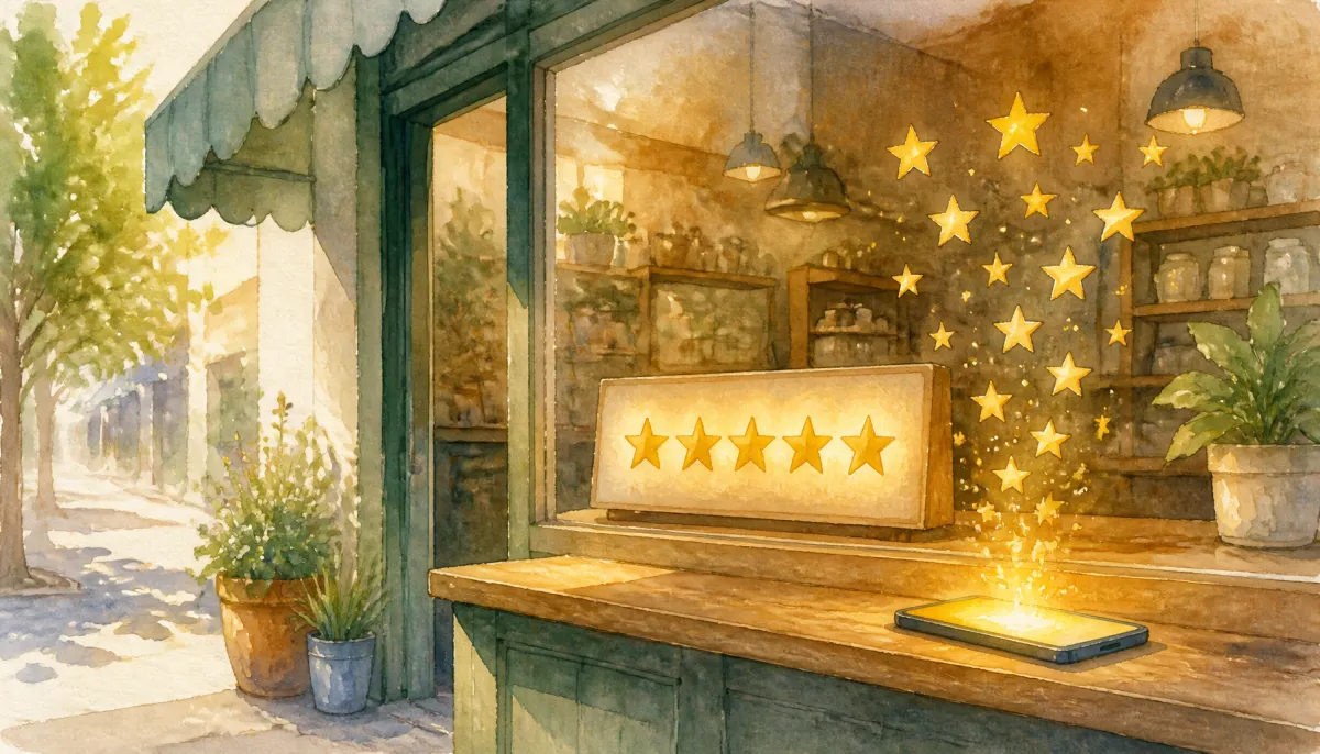 Watercolor Google Business post about automated review requests